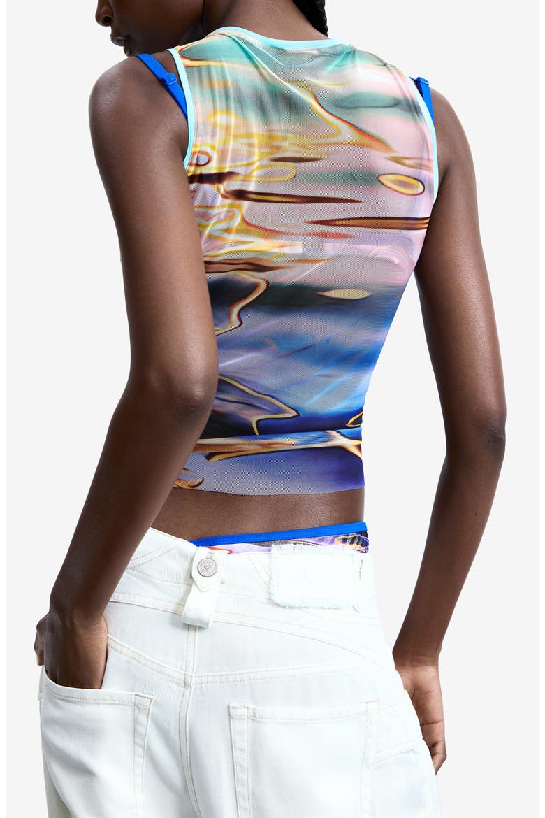 Print Sleeveless Mesh T-Shirt, Alternate, color, BLUE