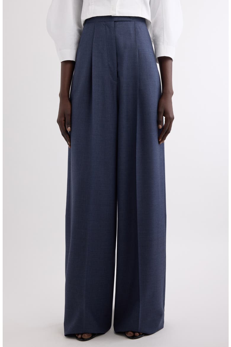 Pleated Wool Wide Leg Pants, Main, color, DENIM BLUE