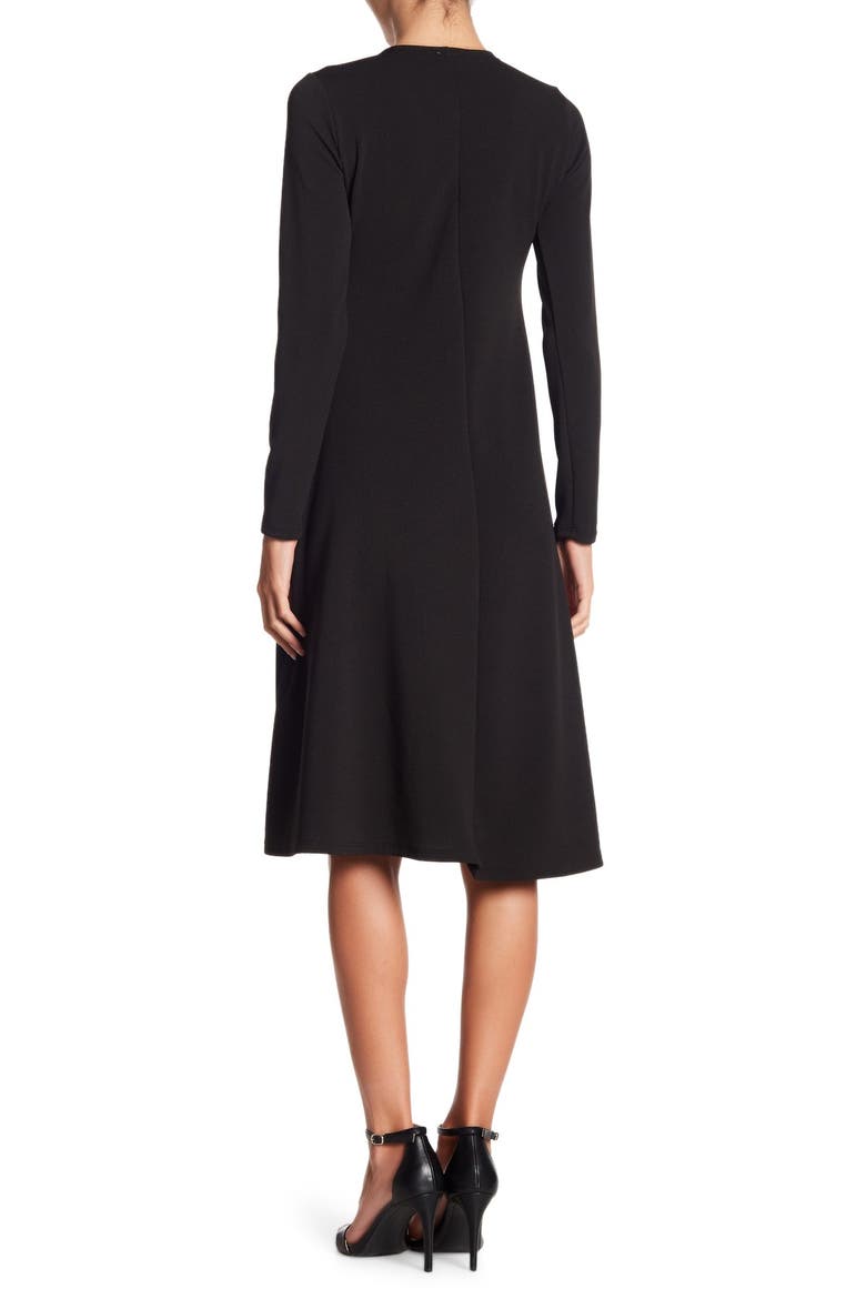 Long Sleeve A-Line Dress, Alternate, color, BLACK CREP