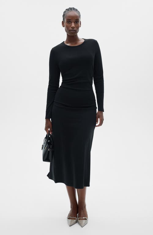 MANGO MANGO BASILA LONG SLEEVE STRETCH COTTON MIDI DRESS