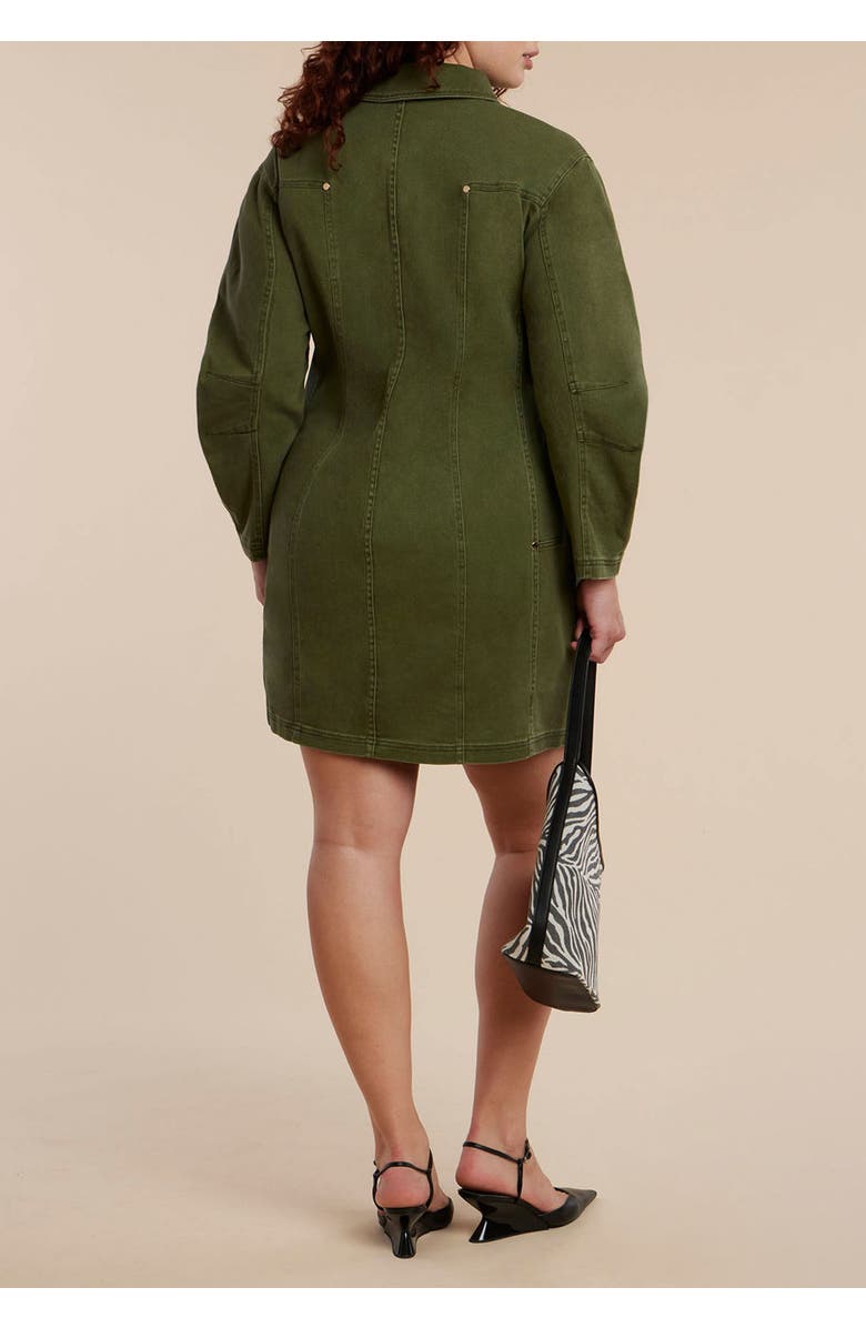 ELOQUII Denim Mini Dress With Zipper Detail, Alternate, color, Olive Wash