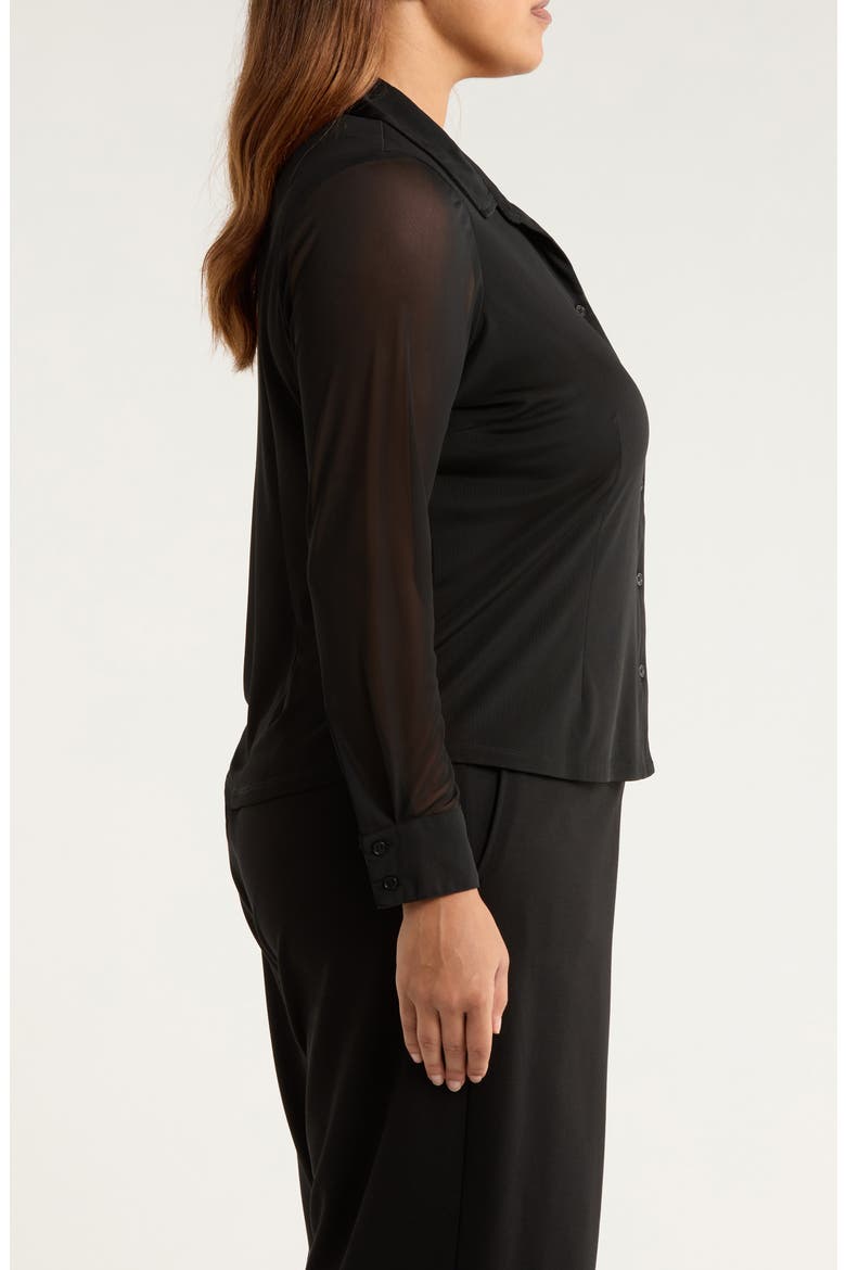 Mesh Button-Up Shirt, Alternate, color, BLACK