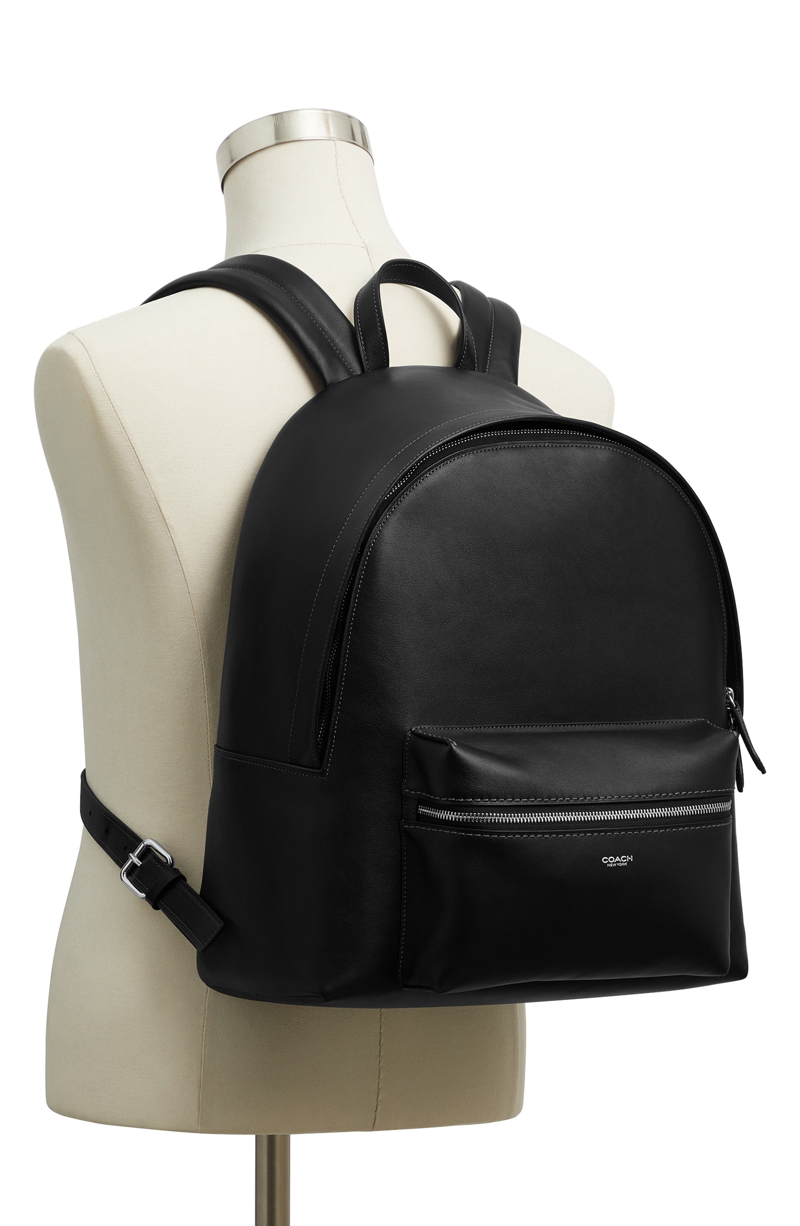 COACH Ridgewood Leather Backpack, Alternate, color, Black
