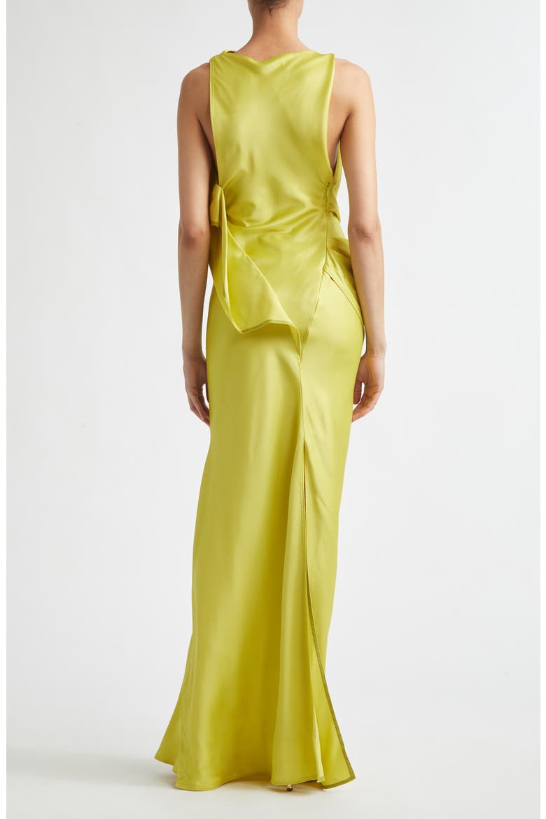 Kyra Sleeveless Draped Satin Gown, Alternate, color, CHARTREUSE