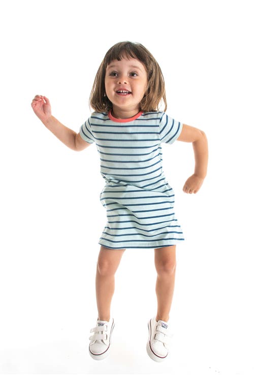 Mightly Organic Cotton Short Sleeve T-shirt Dress In Blue Stripe