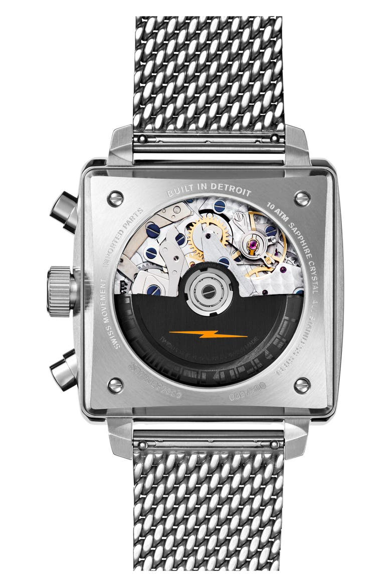 Mackinac Steel Mesh Bracelet Chronograph Watch, 40mm, Alternate, color, SILVER/ BLUE
