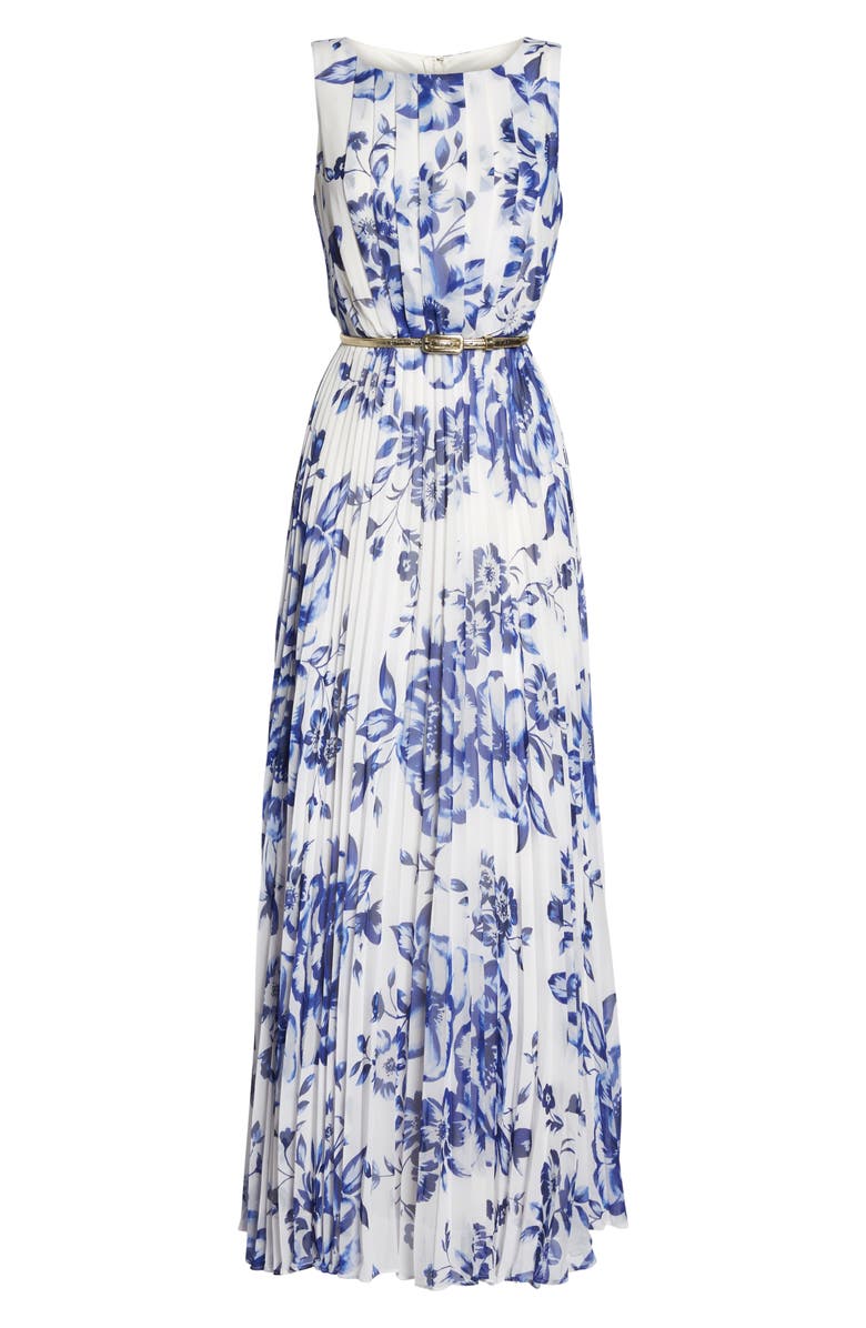 Eliza J Pleated Floral Chiffon Maxi Dress, Alternate, color,
