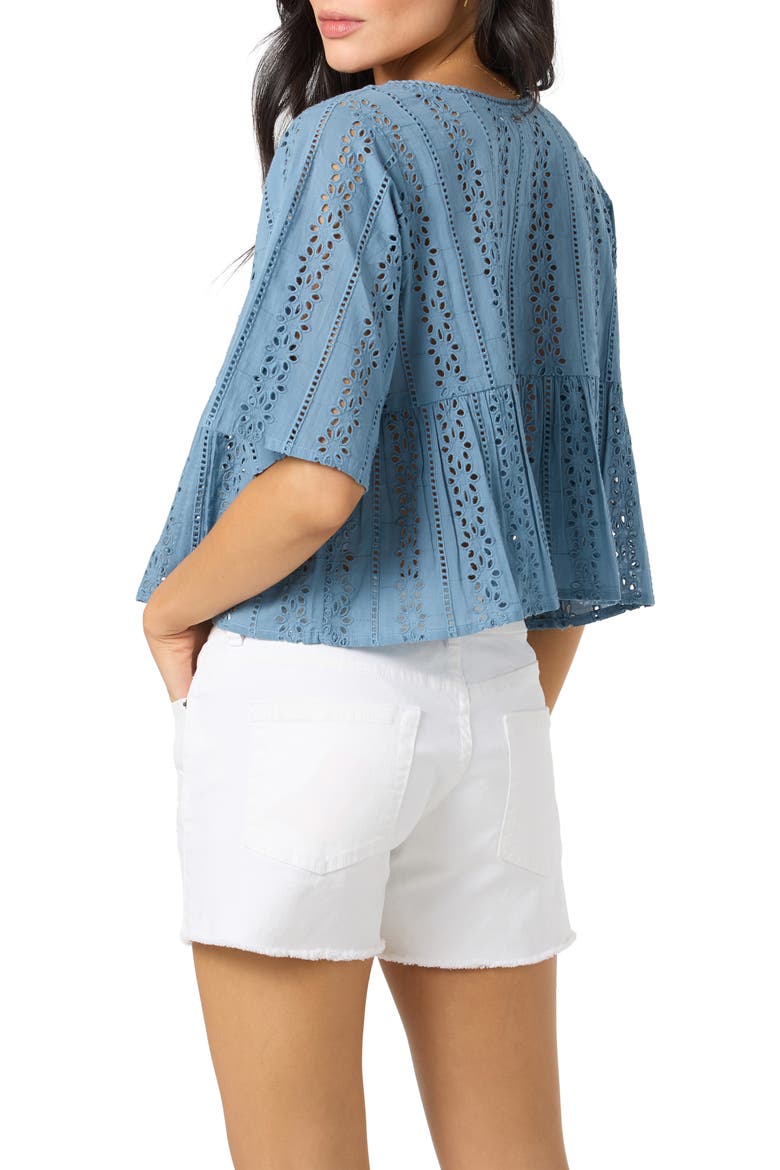 Loni Eyelet Babydoll Top, Alternate, color, PROVINCIAL BLUE