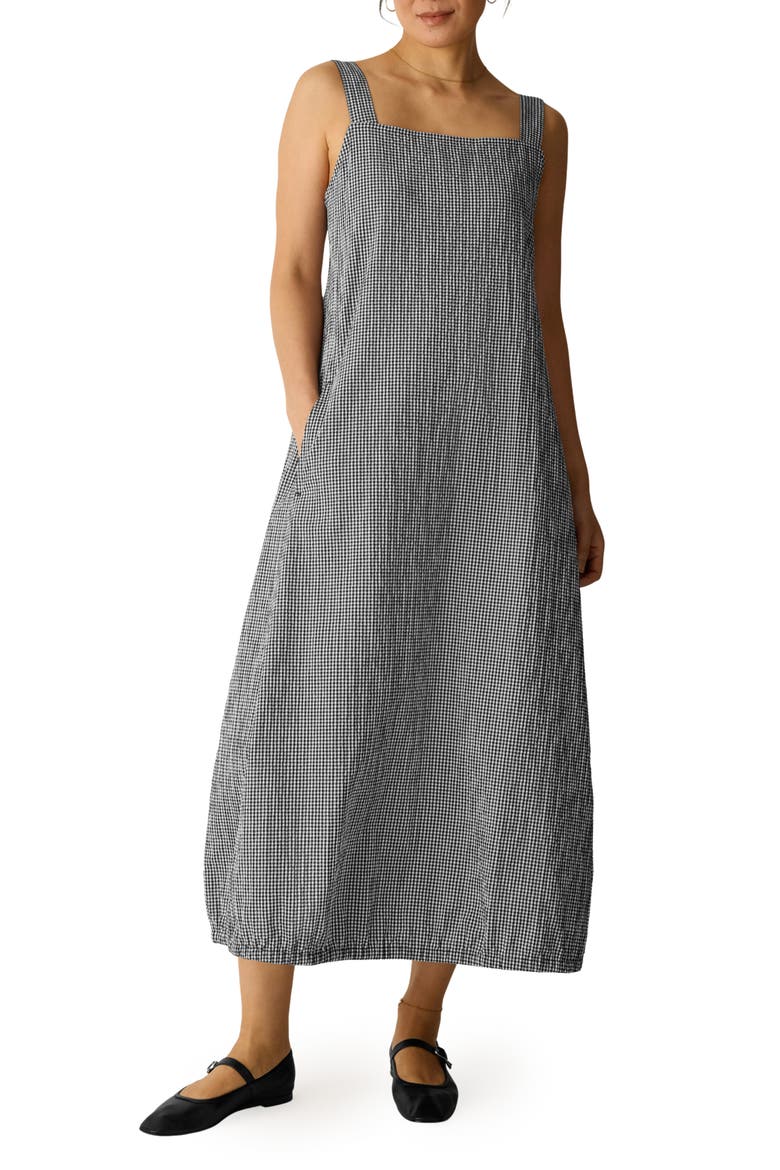 Check Sleeveless Stretch Organic Cotton Lantern Maxi Dress, Main, color, BLACK/ WHITE