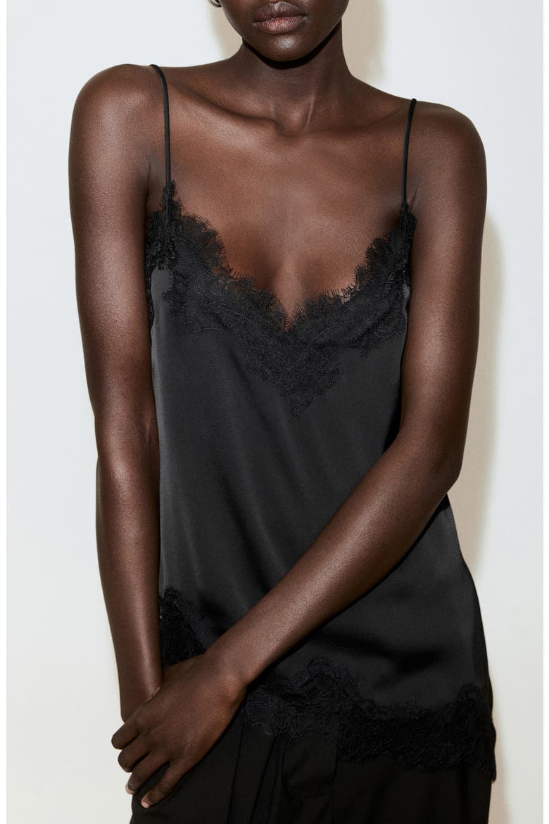 Asymmetrical Lace Lingerie Top, Main, color, BLACK