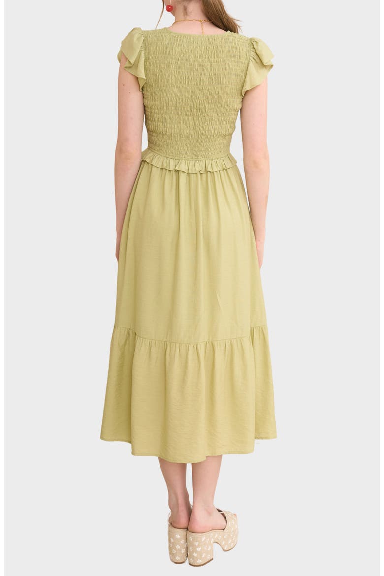 Bow Cap Sleeve Smocked Fit & Flare Midi Dress, Alternate, color, LIGHT OLIVE