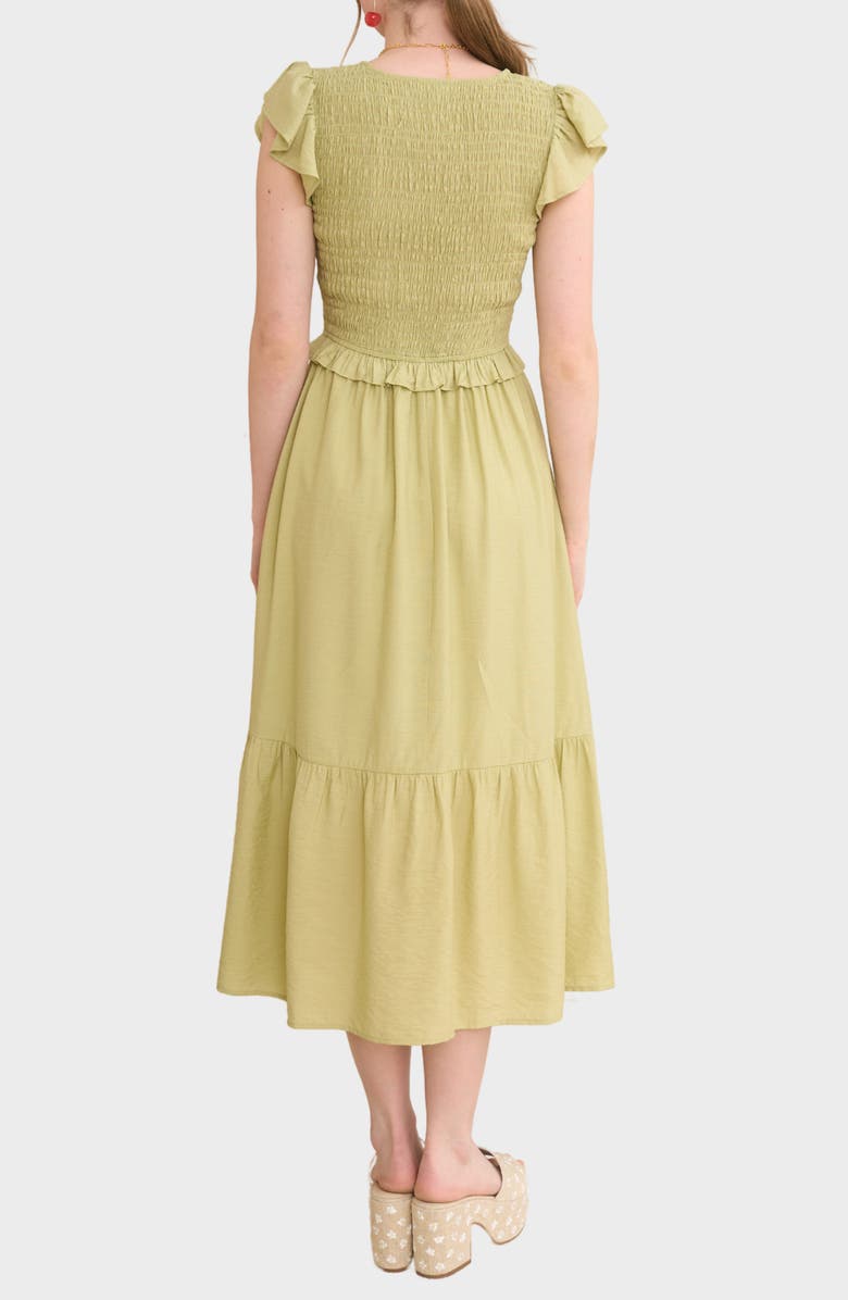 Blu Pepper Bow Cap Sleeve Smocked Fit & Flare Midi Dress, Alternate, color, Light Olive