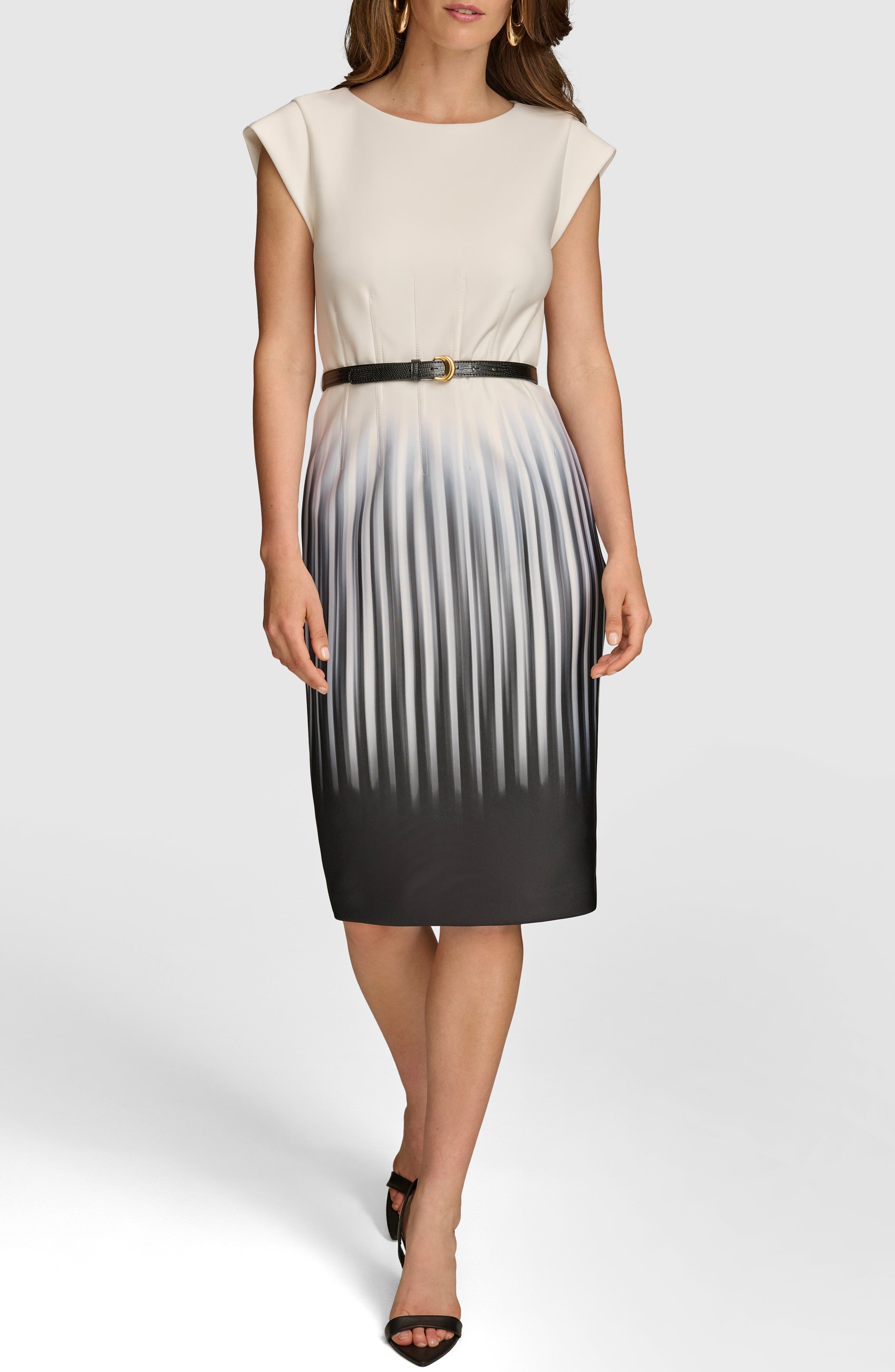 Donna Karan New York Gradient Stripe Belted Sheath Dress