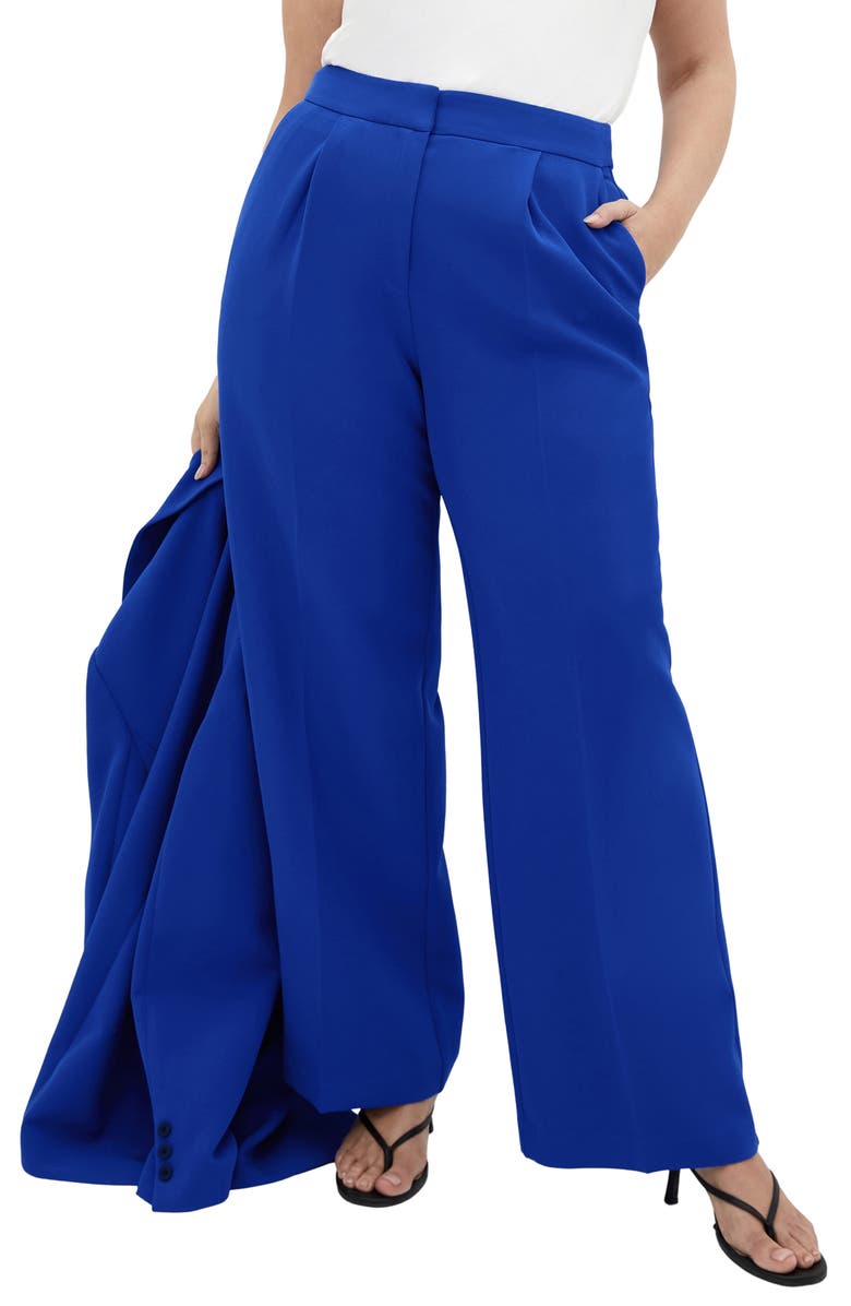 City Chic Alexis High Waist Wide Leg Pants, Main, color, Cobalt