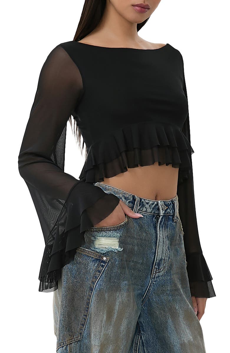 AFRM Inaya Layered Bell Sleeve Crop Top, Alternate, color, Noir