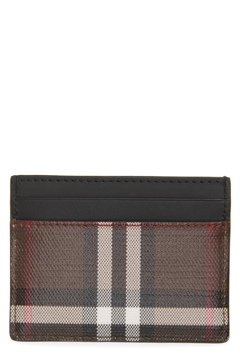 Check Coated Cotton Card Case, Main, color, CHOCOLATE BROWN