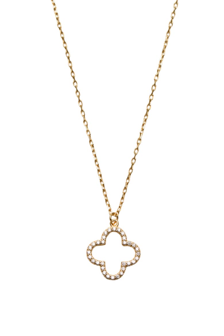 Pavé Cubic Zirconia Clover Pendant Necklace, Main, color, GOLD