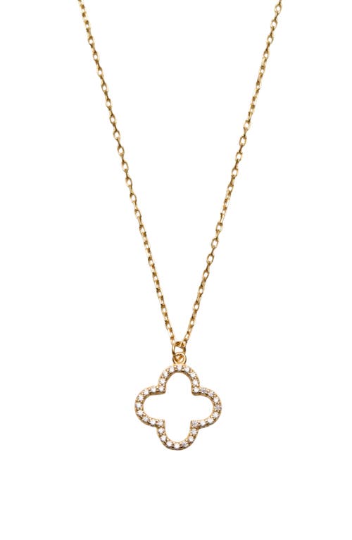 Argento Vivo Sterling Silver Pavé Cubic Zirconia Clover Pendant Necklace In Gold