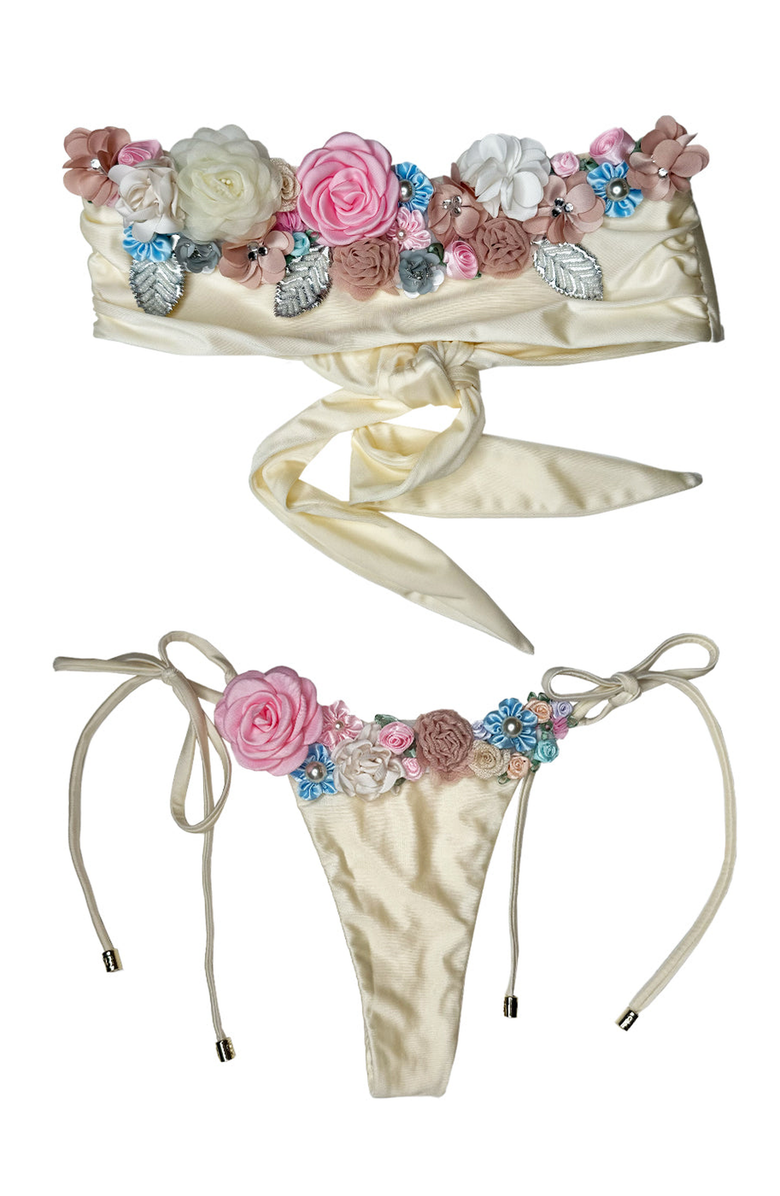 Beach Bunny Swimwear Secret Garden Tie Side Tango Bottom, Alternate, color, Ivory