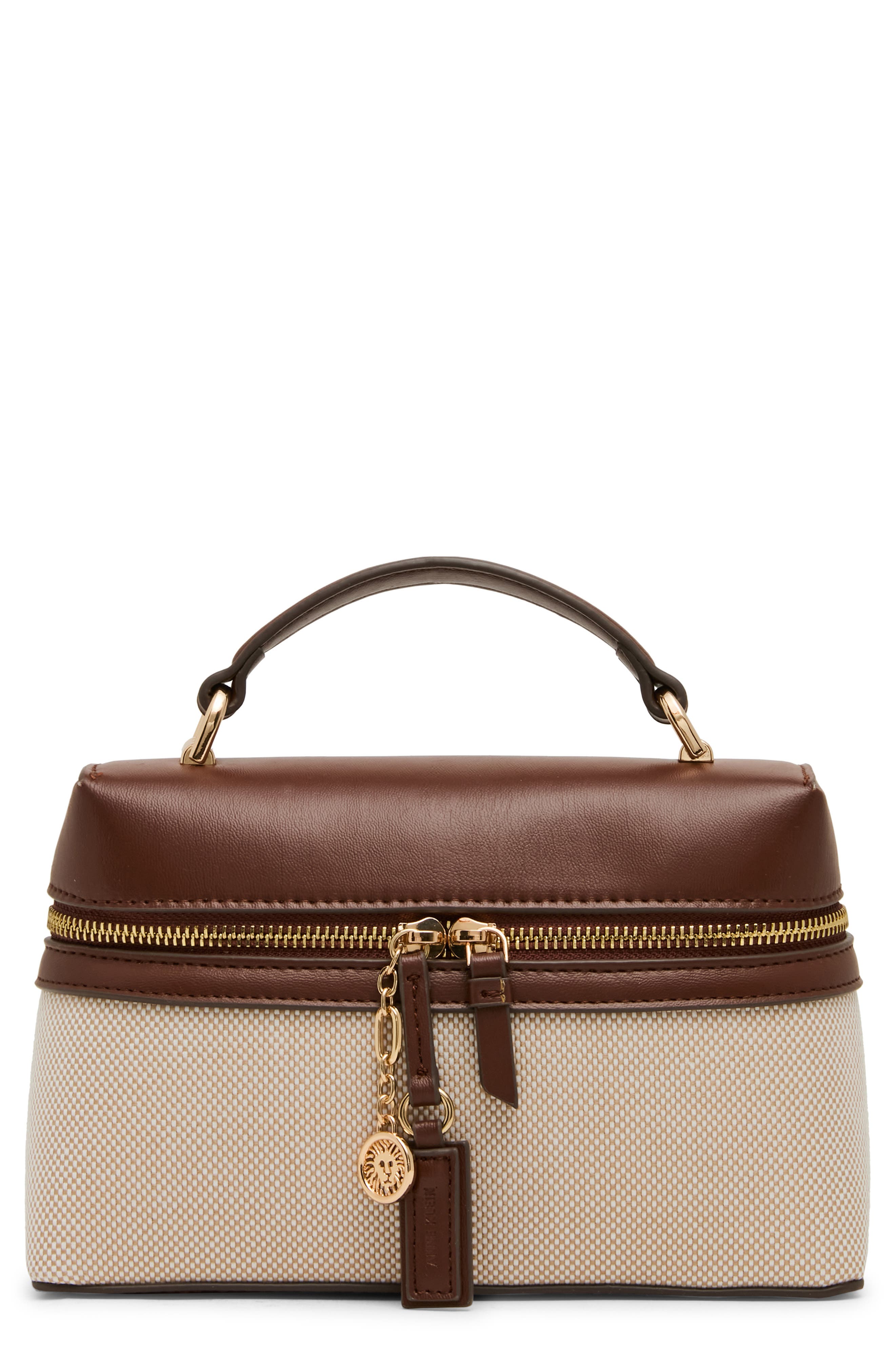Faux Leather Trim Train Case Crossbody Bag