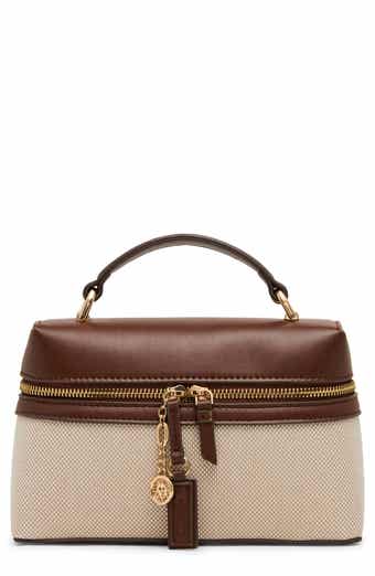 Faux Leather Trim Train Case Crossbody Bag