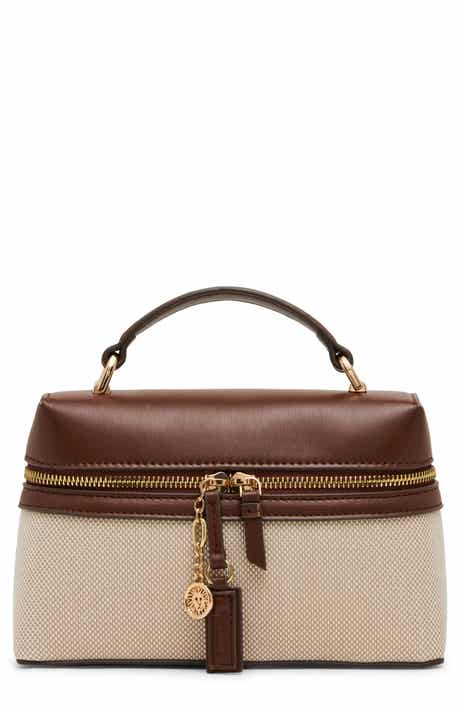 Faux Leather Trim Train Case Crossbody Bag