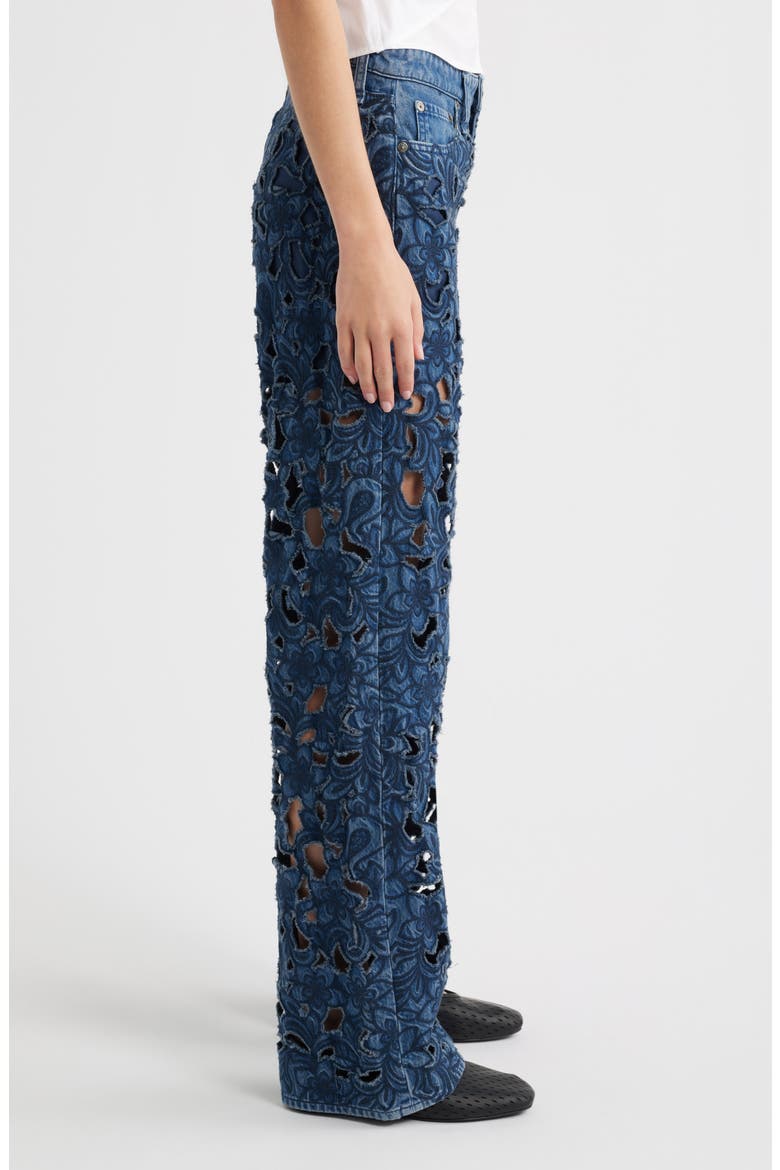 Logan Floral Cutout Mid Rise Wide Leg Jeans, Alternate, color, HYACN