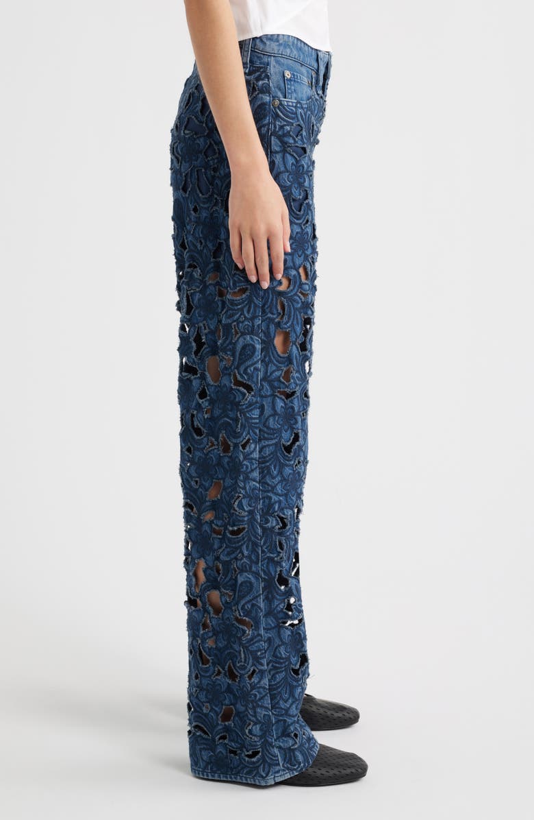 rag & bone Logan Floral Cutout Mid Rise Wide Leg Jeans, Alternate, color, Hyacn