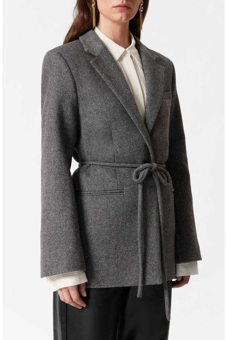Tie Waist Blazer, Main, color, GREY DARK DIAGONAL STRIPE