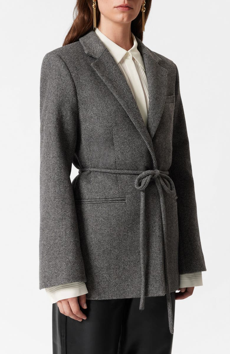 & Other Stories Tie Waist Blazer, Main, color, Grey Dark Diagonal Stripe