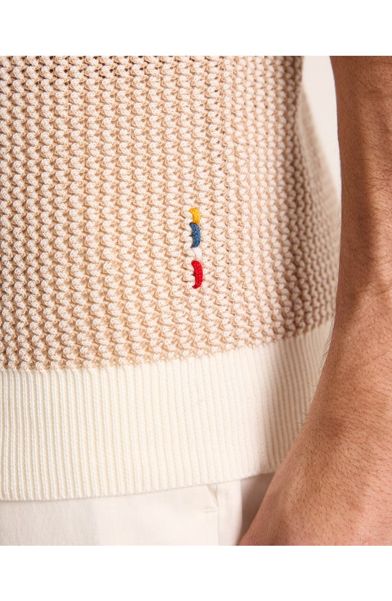 Orlebar Brown Horton Crochet Tailored Chevron Crochet Polo, Alternate, color, Biscuit