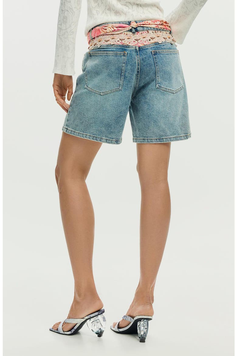 Embroidered Denim Shorts, Alternate, color, MEDIUM BLUE