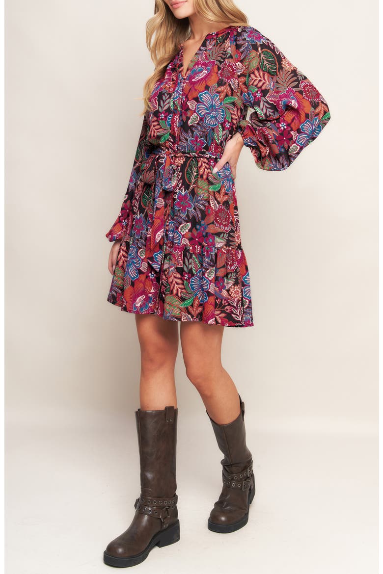 Print Long Sleeve Mini Shirtdress, Alternate, color, PINK MULTI/ BLACK