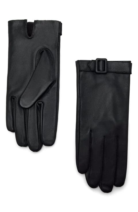 Buckle Detail Leather Gloves