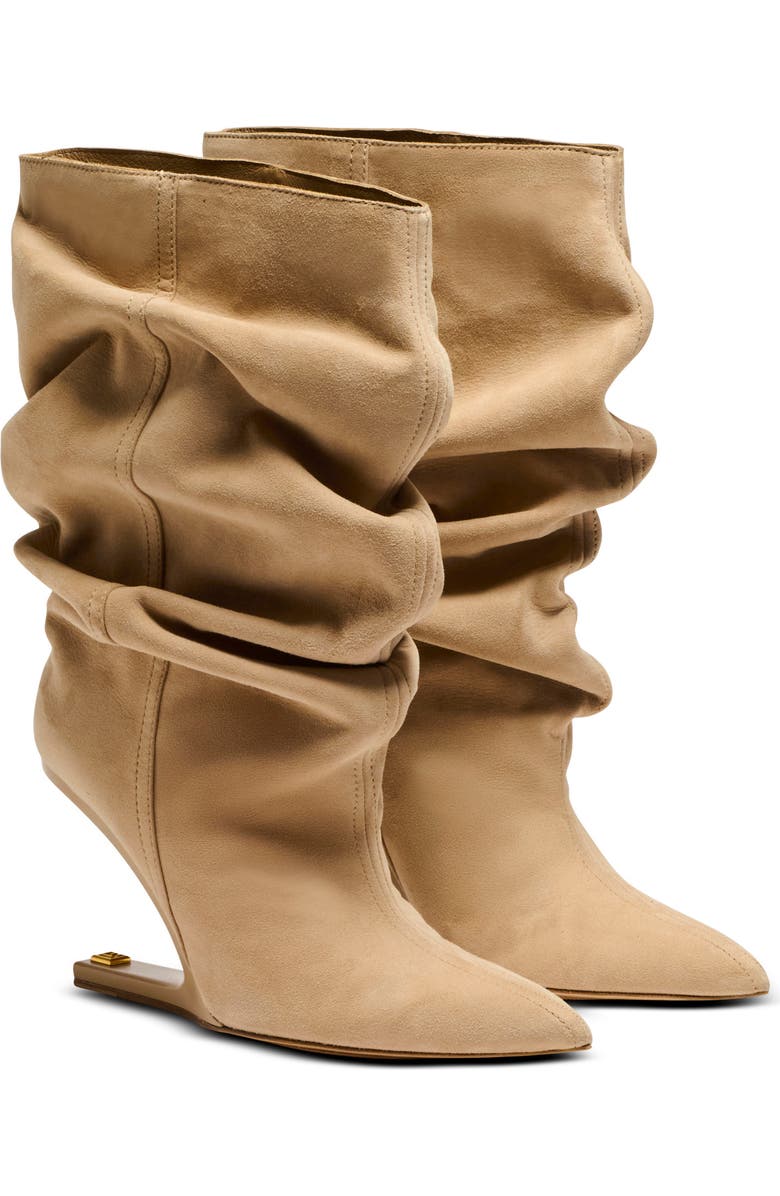 Balmain "No Wedge" suede ankle boots, Main, color, Beige
