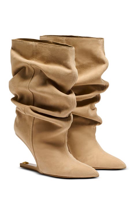 "No Wedge" suede ankle boots