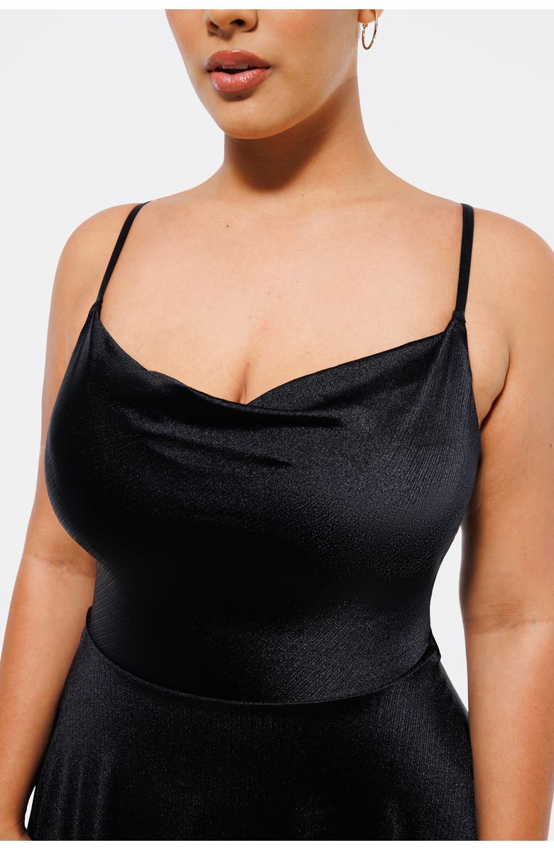 Popilush Sequin Cowl Neck Cocktail & Party Fit & Flare Shapewear Mini Dress, Alternate, color, Midnight Black