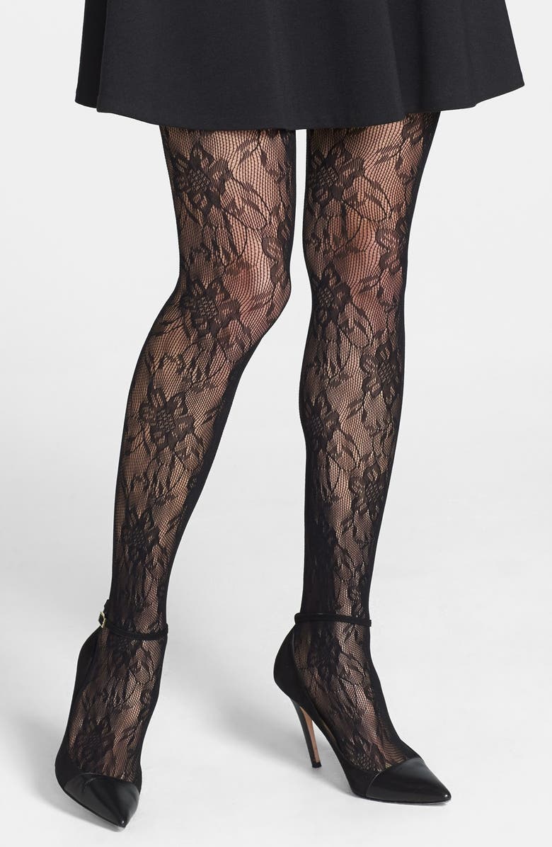 Nordstrom Floral Openwork Crochet Tights, Main, color, 