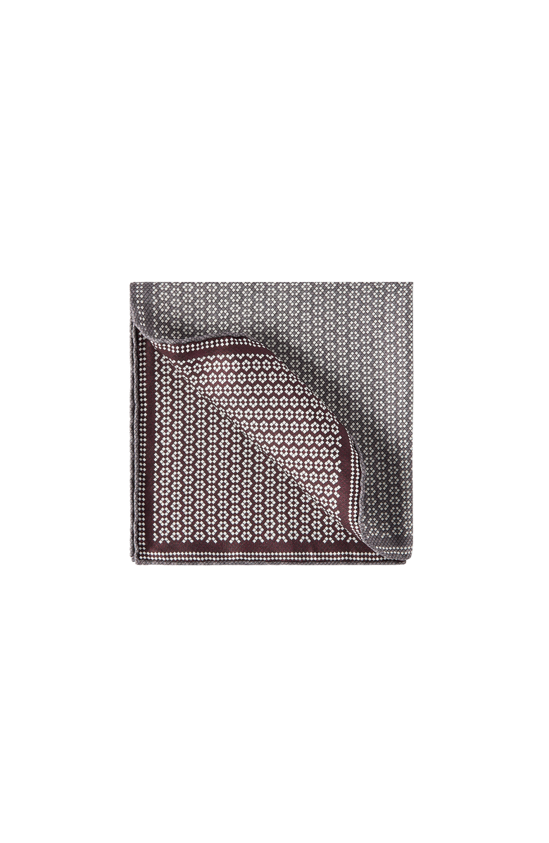 Brunello Cucinelli Silk geometric pattern pocket square, Alternate, color, Grey
