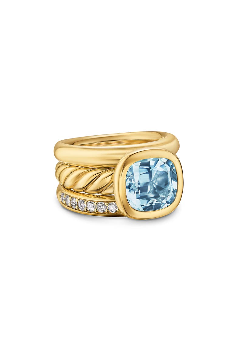 DY Mercer® Three Row Stone Ring in 18K Yellow Gold with Sky Blue Topaz & Diamonds, 12mm, Alternate, color, SKY BLUE TOPAZ