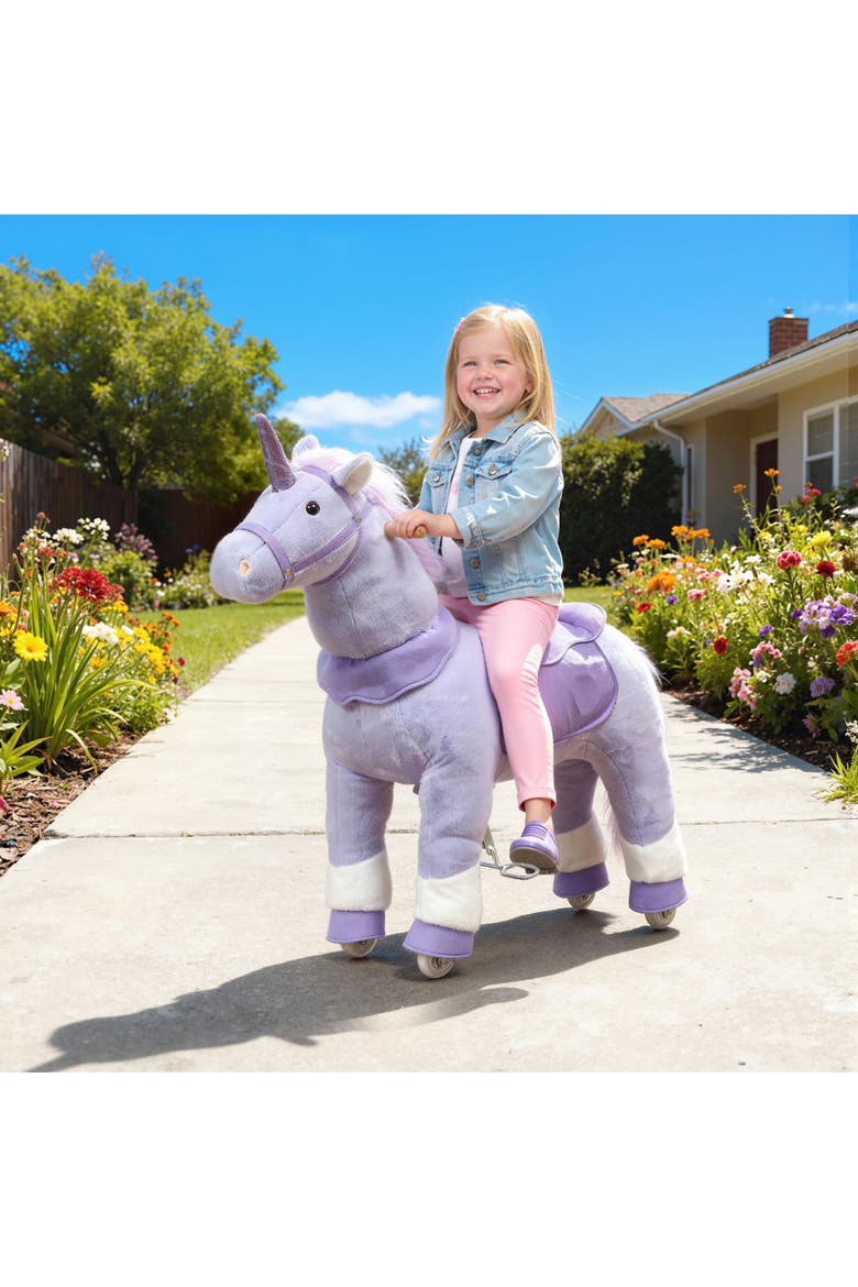Ride on Unicorn Toy for Kids Plush Baby Rocking Horse Mechanical Walking Animal with Wheels No Batteries Required, Alternate, color, Blue