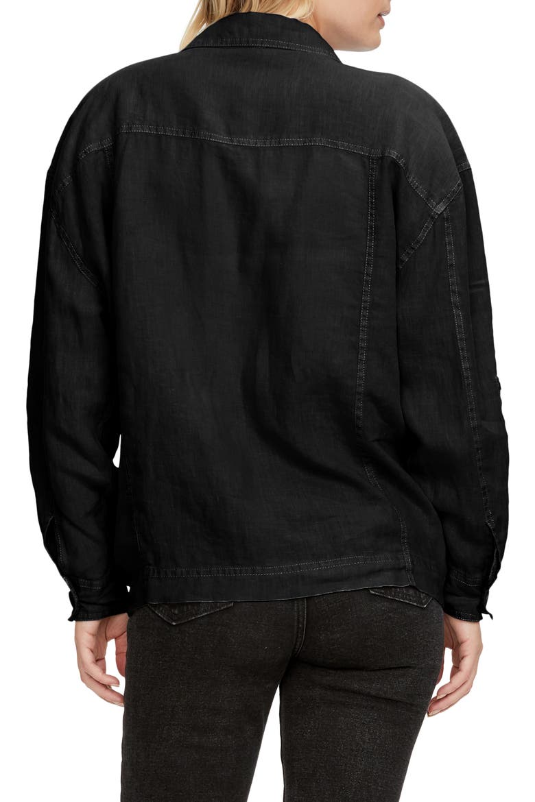 Linen Trucker Jacket, Alternate, color, BLACK