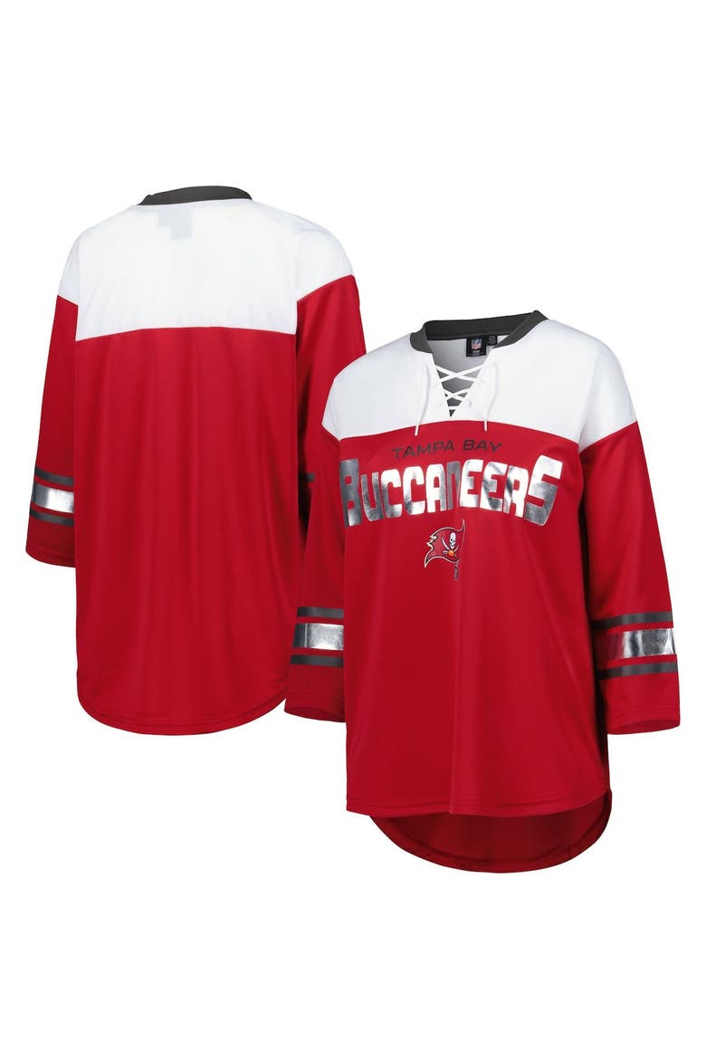 Women's G-III 4Her by Carl Banks Red/White Tampa Bay Buccaneers Double Team 3/4-Sleeve Lace-Up T-Shirt, Main, color, Red
