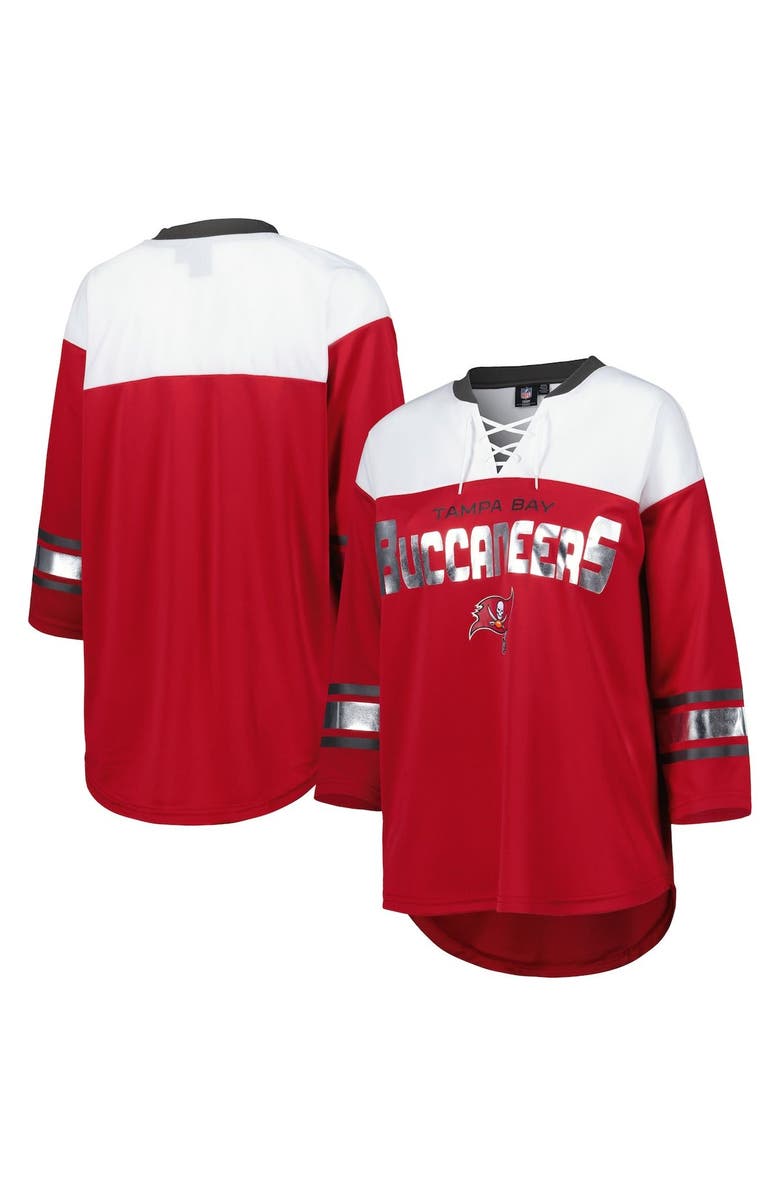 G-III 4HER BY CARL BANKS Women's G-III 4Her by Carl Banks Red/White Tampa Bay Buccaneers Double Team 3/4-Sleeve Lace-Up T-Shirt, Main, color, Red