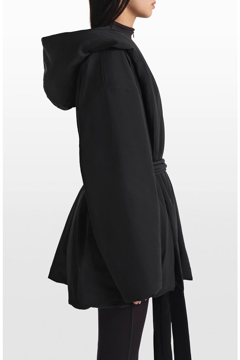 Woven Stretch Nylon Wrap Coat, Alternate, color, OBSIDIAN
