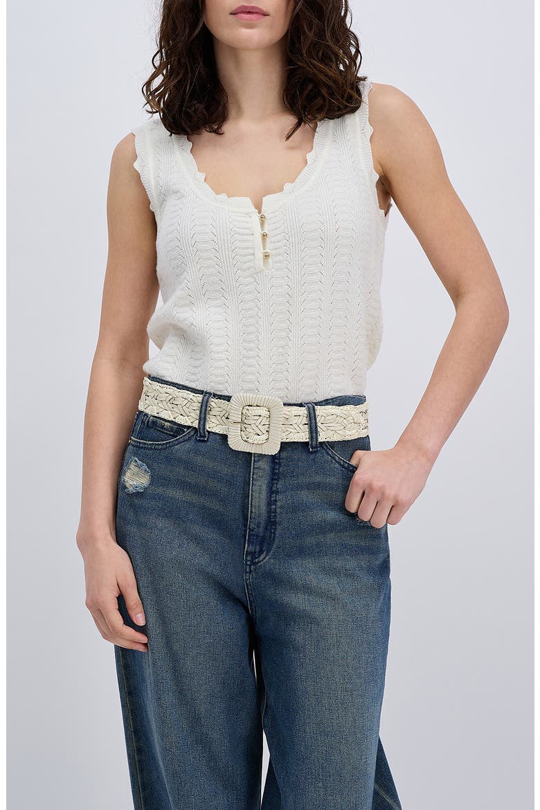 Woven Raffia & Leather Belt, Alternate, color, BONE