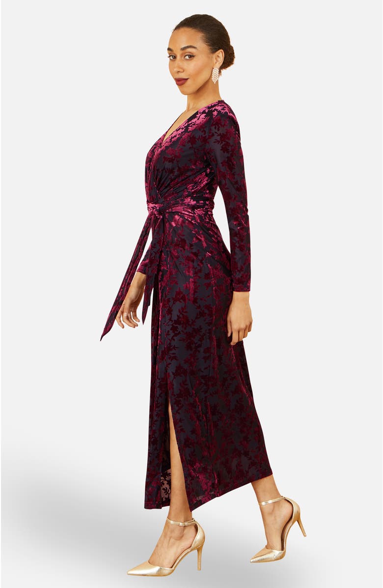 Yumi Velour Stretch Midi Dress, Alternate, color, Burgundy