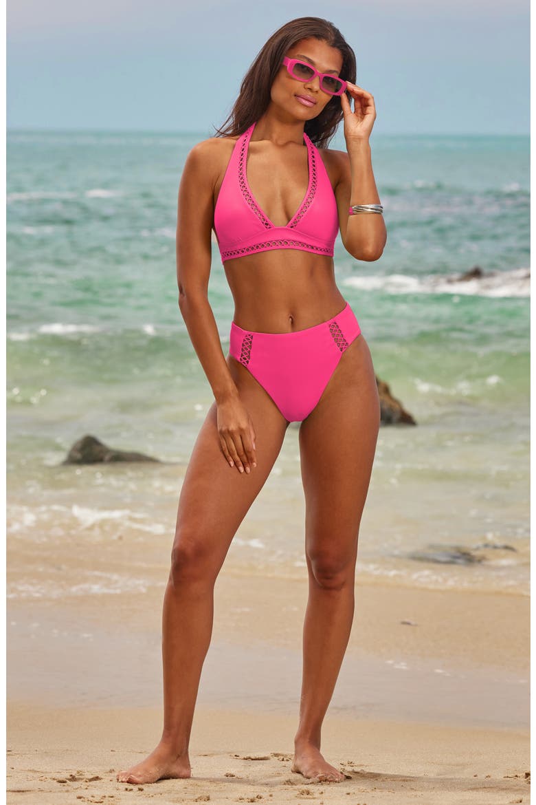 Modern Edge High Waist Bikini Bottoms, Alternate, color, PUNCH