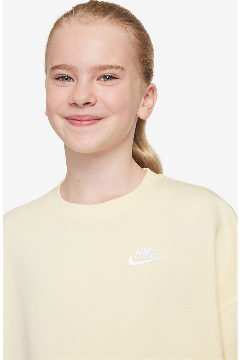 Kids' Sportswear Club Fleece Crewneck Sweatshirt, Alternate, color, 047 SOFT PEARL/SFT PEARL/WHITE