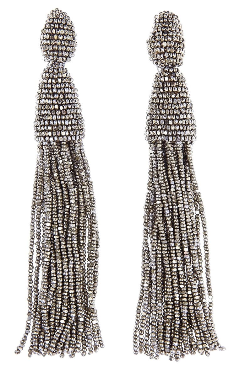Long Tassel Drop Clip Earrings, Main, color, CHAMPAGNE